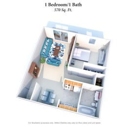 1b1b 570SqFt Floor Plan at Summit East - A Senior Community, Cincinnati, Ohio