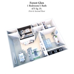 One Bed One Bath Floor Plan at Forest Park Apartments, Forest Park, OH, 45240