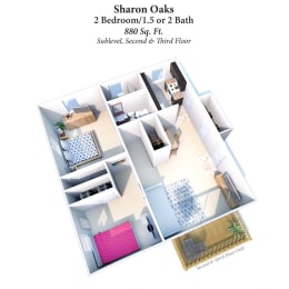 2 Bedroom Floor Plan at Forest Park Apartments, Forest Park, OH, 45240