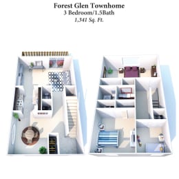 3 Bed Floor Plan at Forest Park Apartments, Ohio, 45240