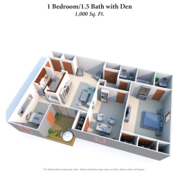 1 Bedroom With Den Floor Plan at Four Worlds Apartments, Ohio, 45231