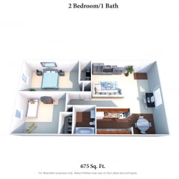 2 bed 1 bath floor plan A at Sharondale Woods Apartments, Cincinnati, OH, 45241