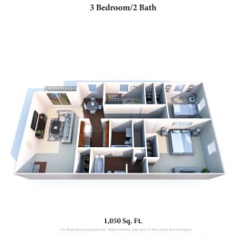 3 bed 2 bath floor plan A at Sharondale Woods Apartments, Cincinnati, 45241