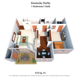 1 Bedroom 1 bath Floor Plan at Steeplechase Apartments, Ohio