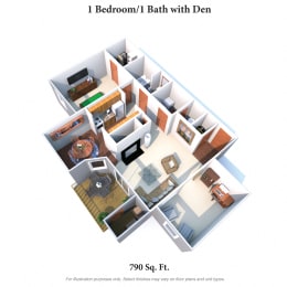 1 bed 1 bath floor plan A at Deercross Apartments, Ohio, 45236