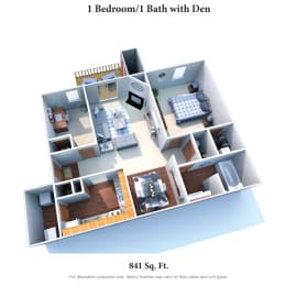 1 bed 1 bath floor plan E at Deercross Apartments, Cincinnati, Ohio
