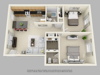 Floor Plan  Two Bedroom Floor Plan at Mariners Green Apartments