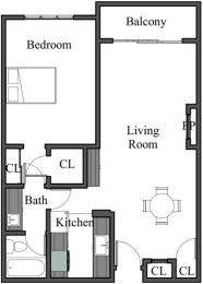  Floor Plan 1BR 1BA - FLOOR PLAN E - 972 HILGARD