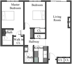  Floor Plan 2BR 2BA - FLOOR PLAN C - 972 HILGARD