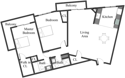  Floor Plan 2BR 2BA - FLOOR PLAN D - 972 HILGARD