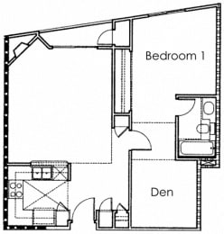 1 Bedroom 1 Bath With Den Floor Plan