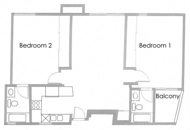 Two Bedroom 2 bath Apartment Floor Plan A at Park Rochester Apartments Westwood, California 90024