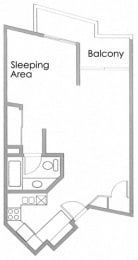 Studio Apartment 1 bath Floor Plan at Park Rochester Apartments Westwood, Los Angeles, California
