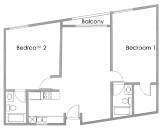 Two Bedroom 2 bath Apartment Floor Plan E at Park Rochester Apartments Westwood, California