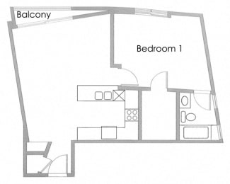 One Bedroom Apartment Floor Plan D at Park Rochester Apartments Westwood, California 90024