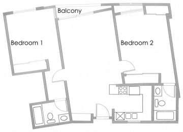 Two Bedroom Apartment Floor Plan F at Park Rochester Apartments Westwood, Los Angeles, CA, 90024