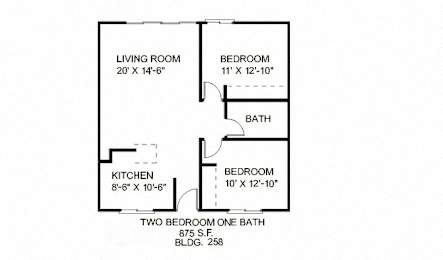 Our 2 Bedroom, 1 Bathroom Apartment Floor plan at Vista Flores Apartments in San Marcos, California