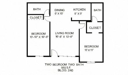 Our 2 Bedroom, 2 Bathroom Apartment Floor plan at Vista Flores Apartments in San Marcos, California