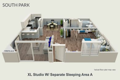  Floor Plan XL Studio With Separate Sleeping Area
