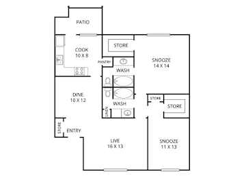 Magnolia 2 Bed | 2 Bath | 1217 Sq.Ft. at Park Villas, Fort Worth, TX