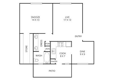 Maple  1 Bed | 1 Bath | 886 Sq.Ft. at Park Villas, Fort Worth