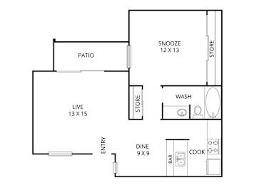 Oak  1 Bed | 1 Bath | 669 Sq.Ft. at Park Villas, Fort Worth, TX, 76116