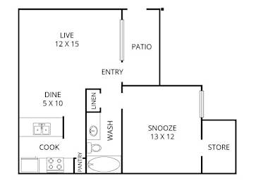 Pecan  1 Bed | 1 Bath |  630 Sq.Ft. at Park Villas, Texas, 76116