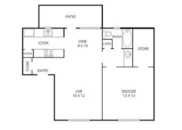 Pine  1 Bed | 1 Bath | 795 Sq.Ft. at Park Villas, Fort Worth, Texas