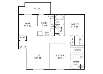 Spruce 2 Bed | 2 Bath |1146 Sq.Ft. at Park Villas, Texas, 76116