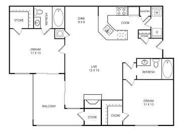 The Brookside 2 Bed | 2 Bath | 1000 Sq.Ft at Vista Springs, Lewisville