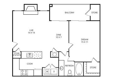 The Meadowview 1 Bed | 1 Bath | 696 Sq.Ft. at Vista Springs, Lewisville, 75067