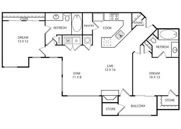 The Springs 2 Bed | 2 Bath | 1056 Sq.Ft. at Vista Springs, Texas