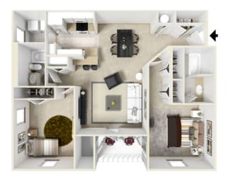 2 bedroom 2 bathroom Floor plan A at Parkwest Apartment Homes, Mississippi, 39402