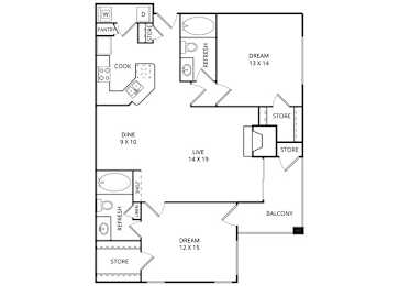 Village Fountain 2 Bed | 2 Bath | 1158 Sq. Ft. at Edgewood Village, Lewisville, TX, 75067
