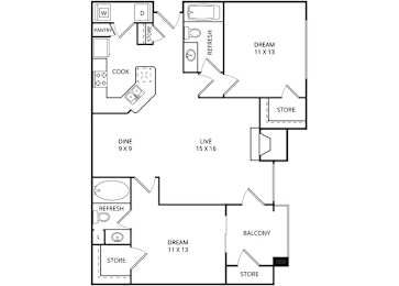 Village Hall 2 Bed | 2 Bath | 1029 Sq. Ft. at Edgewood Village, Texas, 75067