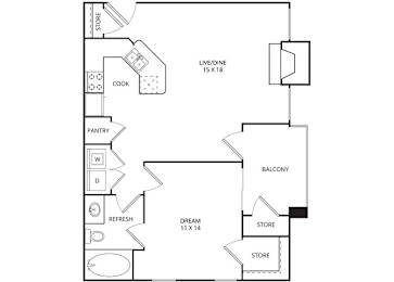 Village Square1 Bed | 1 Bath | 713 Sq. Ft. at Edgewood Village, Lewisville, Texas