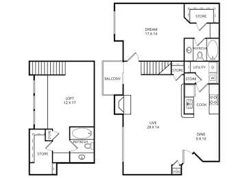 Golden Maple 2 Bed | 2 Bath | 1400 Sq.Ft. at Plaza DeVille, San Antonio