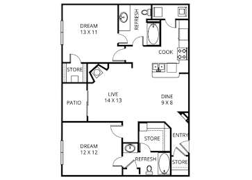 The Delacroix 2 Bed | 2 Bath | 1,018 to 1,035 Sq.Ft. at Prestonwood Hills, Plano, TX