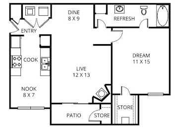 The Donatello 1 Bed | 1 Bath | 778 Sq.Ft. at Prestonwood Hills, Plano