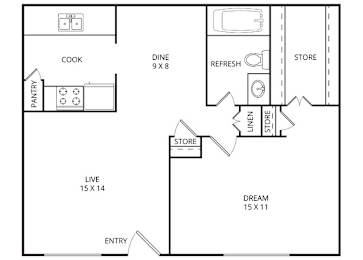 Magnolia 1 Bed | 1 Bath | 740 Sq. Ft. at Wildwood, Temple, 76504