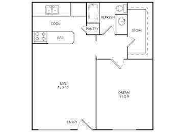 Walnut 1 Bed | 1 Bath | 550 Sq. Ft. at Wildwood, Temple, TX, 76504