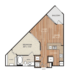 A2 Floor Plan at Berkshire Medical District, Dallas, TX, 75219