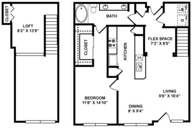 A6L Floor Plan at The Plaza Museum District, Houston, 77004