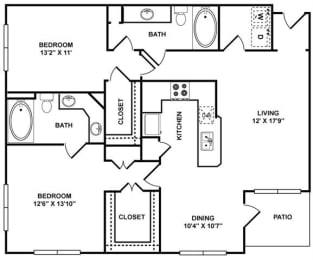 D2 Floor Plan at The Plaza Museum District, Houston, TX