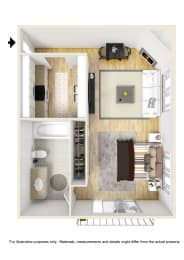 Studio Floor Plan at 1022 Tiverton, Los Angeles, 90024