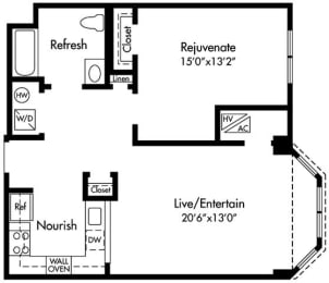 Select homes are ADA Accessible Apartments featuring Upgraded Kitchen with Granite Counters, Sleek Grey Plank Flooring, Open-Concept, 20-Foot Living Space, King Size Bedroom, Walk-in Closet, Spa Bath, Washer/Dryer and Optional Bay Window