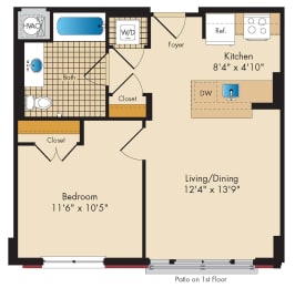 1 Bedroom B4 Floor Plan at Highland Park at Columbia Heights Metro, Washington, 20010