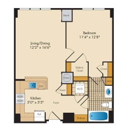 1 Bedroom 1D Floor Plan at Highland Park at Columbia Heights Metro, Washington, DC