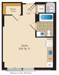 Studio A4 Floor Plan at Highland Park at Columbia Heights Metro, Washington