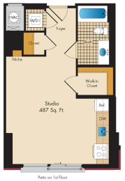Studio A1 Floor Plan at Highland Park at Columbia Heights Metro, Washington, 20010